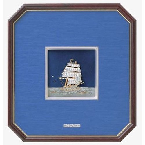 武比古 純銀レリーフ八角額 帆船 武比古 純銀レリーフ八角額 帆船