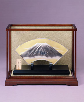 武比古 純銀製置物 扇面富士 武比古 純銀製置物 扇面富士